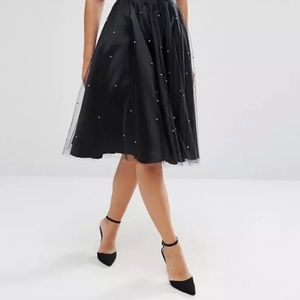 Boohoo Satin Full Skirt with Beaded Tulle Overlay